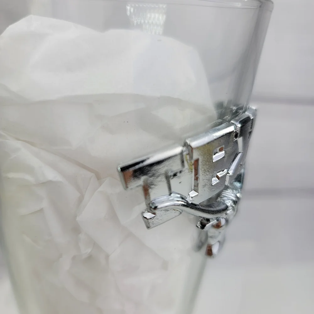 Texas Longhorn Bull Glass Pint Beer Mug with Silver Metal Accent.
